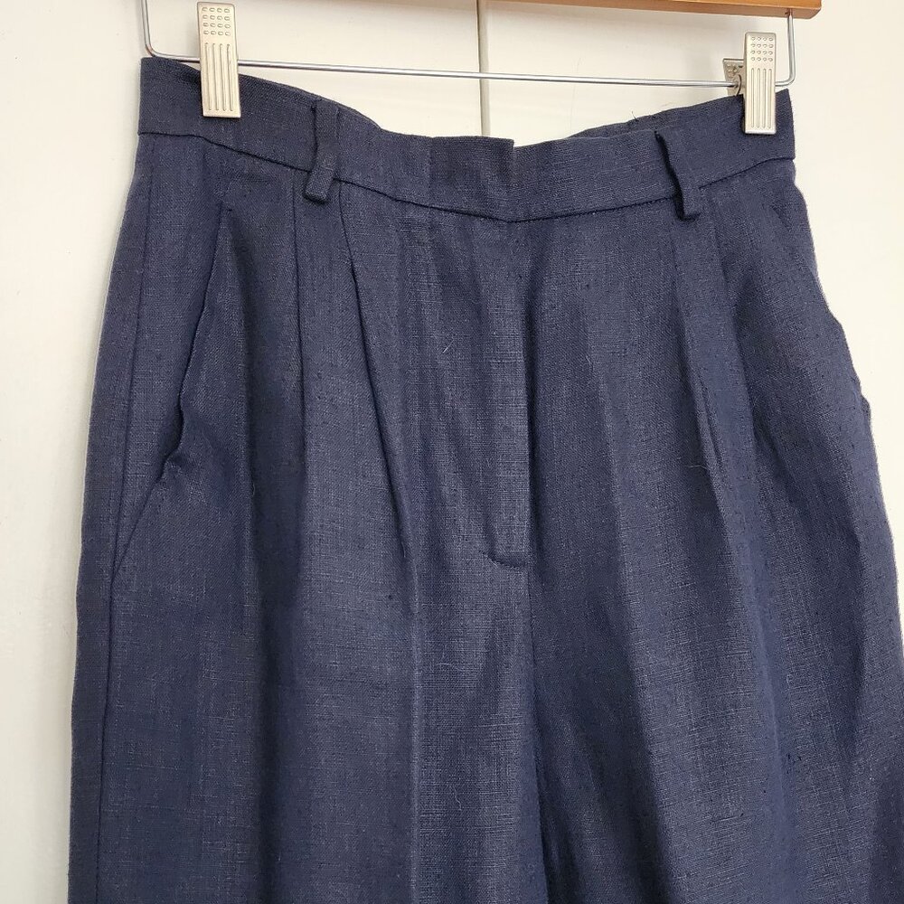 MaxMara Blue Linen Pleated Straight Leg Trousers 90s Vintage- SZ 4 (Small)